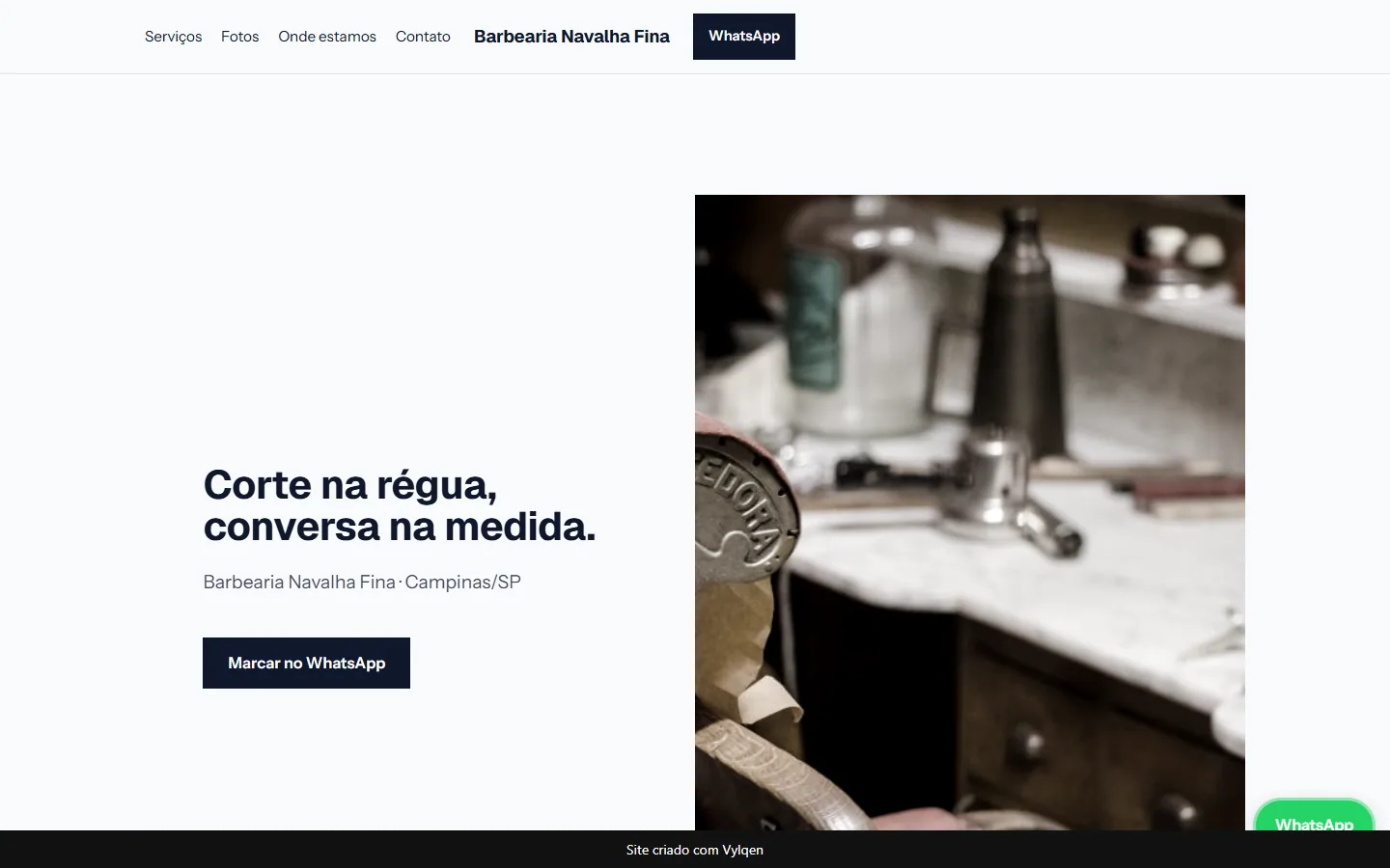 Primeira tela do site gerado para Barbearia Navalha Fina