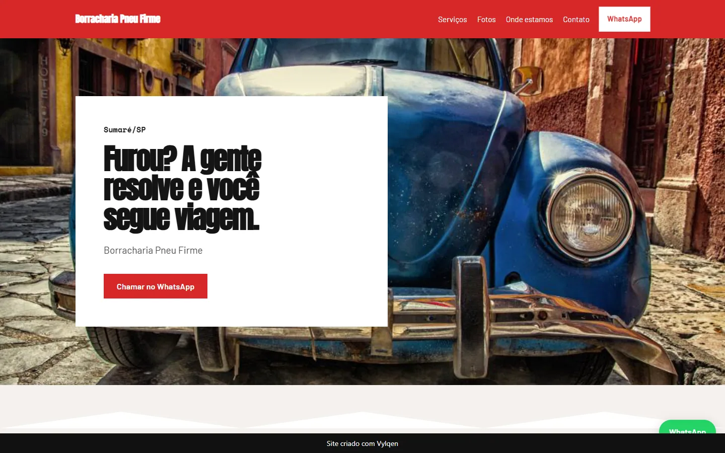 Primeira tela do site gerado para Borracharia Pneu Firme