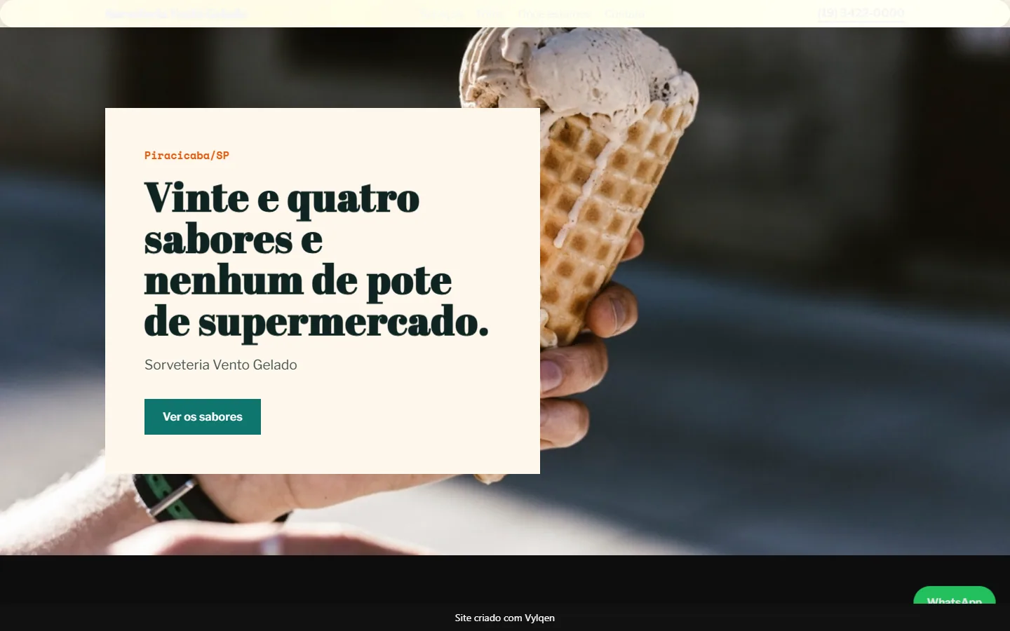 Primeira tela do site gerado para Sorveteria Vento Gelado