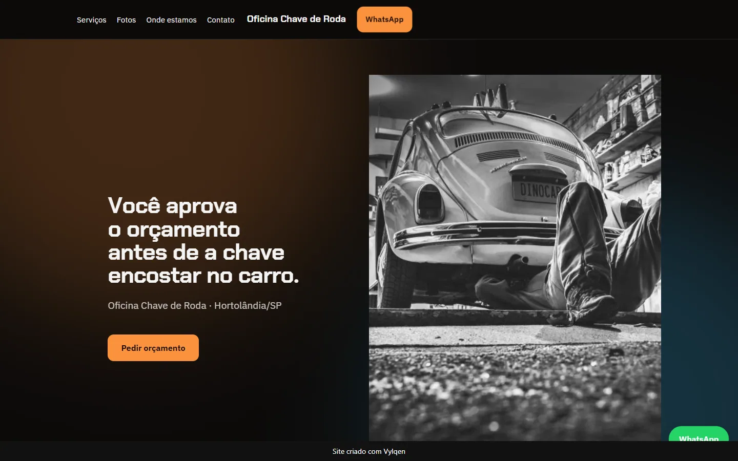 Primeira tela do site gerado para Oficina Chave de Roda